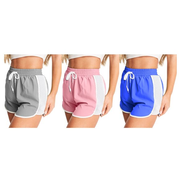 Women's Active Durable Flexible Workout Gym Chic Mesh Patchwork Detailing Shorts - Picture 9 of 15